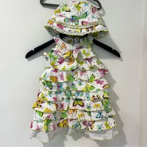 Biscotti Collection Baby Girl Butterfly Tiered Dress & Bucket Hat Set 18M